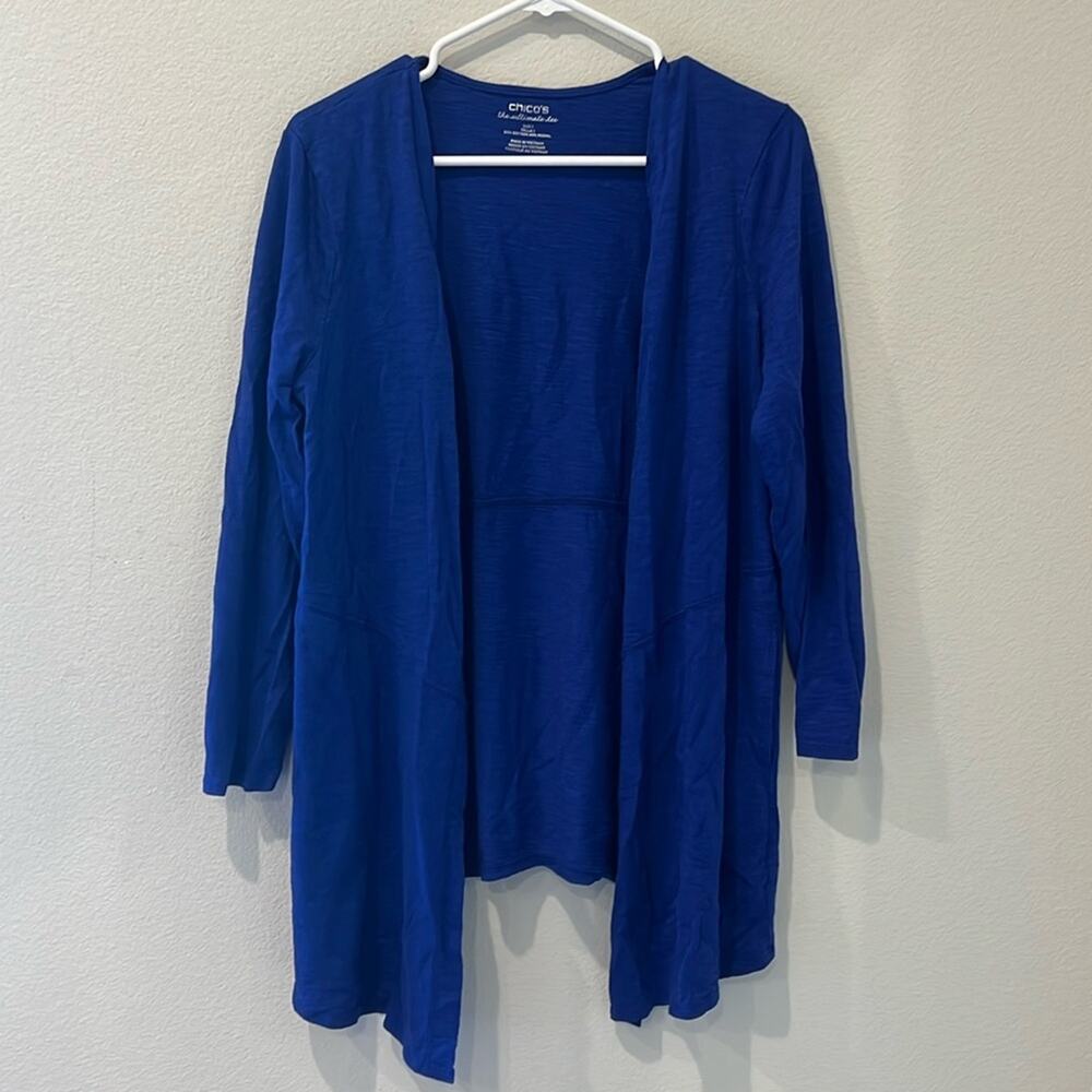 Chico's Open-Front Long Sleeve Cardigan in Cobalt Blue